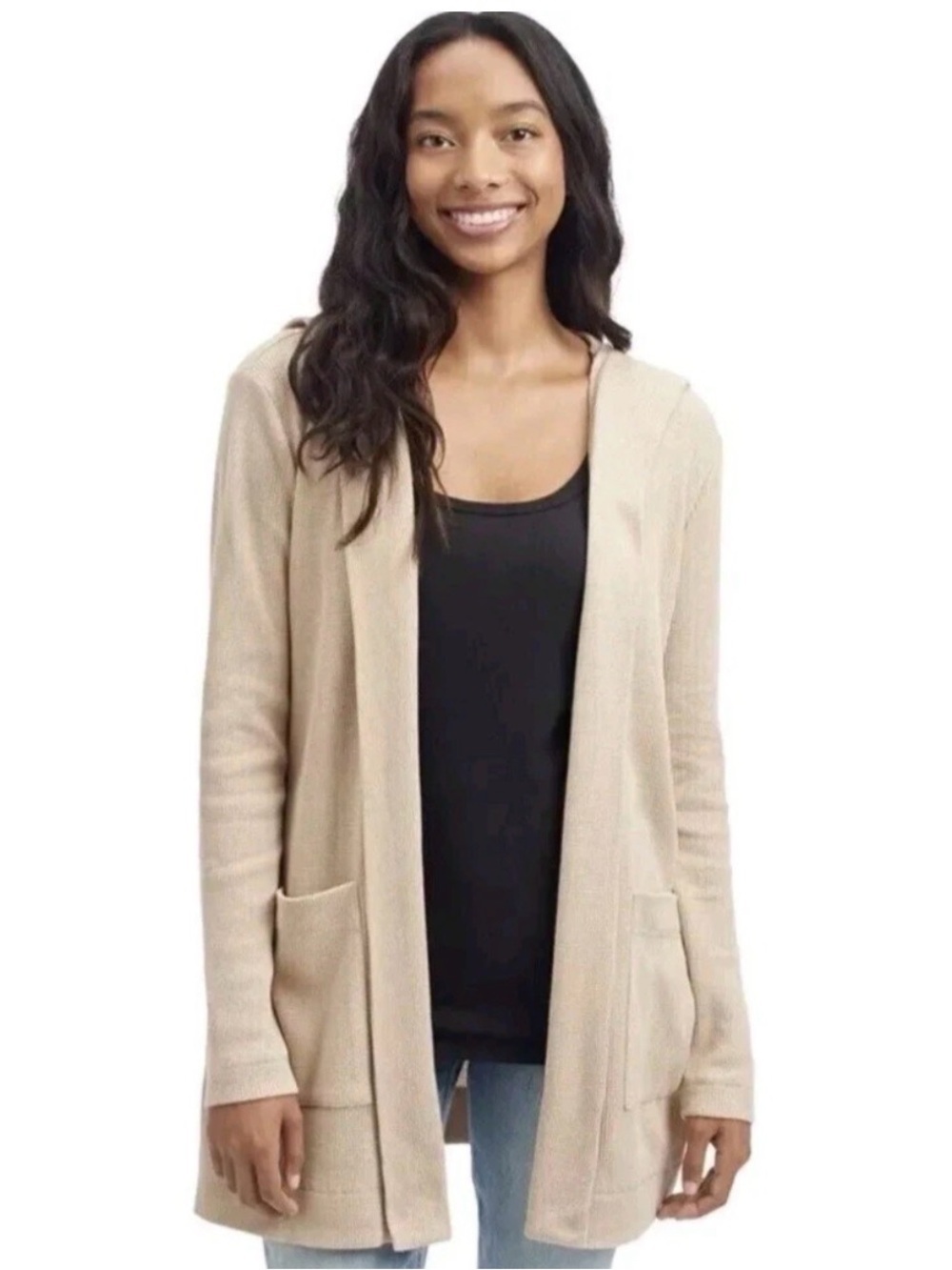 Splendid Women’s Tan Thermal Hooded Open Cardigan, Size Small